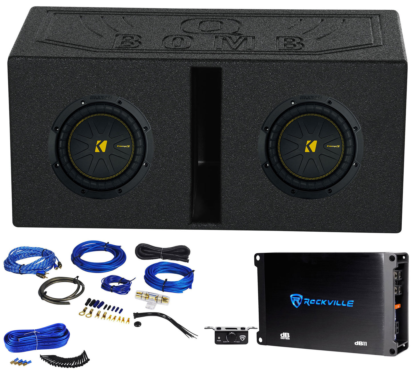 (2) Kicker 50CWCS84 CompC 8" SVC Subwoofers+Vented Box+Amplifier+Amp Kit CWCS84