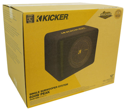 Kicker 50VCWC124 CompC 12" Subwoofer in Vented Sub Box+Amplifier+Amp Kit VCWC124