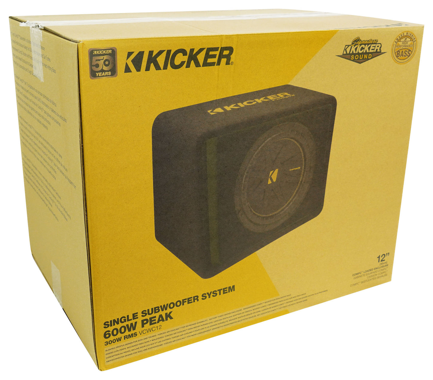 Kicker 50VCWC122 CompC 12" Subwoofer in Vented Sub Box+Amplifier+Amp Kit VCWC122
