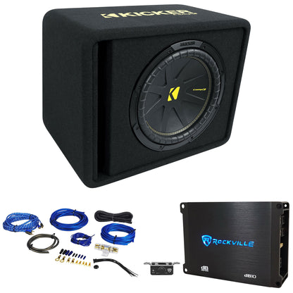 Kicker 50VCWC124 CompC 12" Subwoofer in Vented Sub Box+Amplifier+Amp Kit VCWC124
