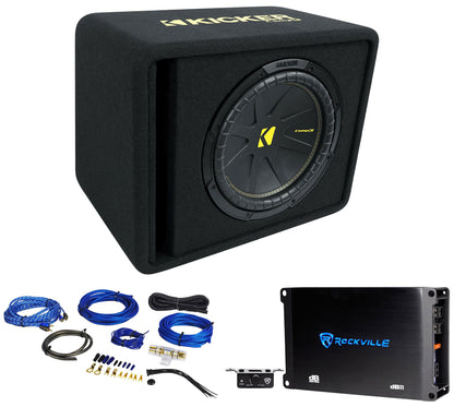Kicker 50VCWC122 CompC 12" Subwoofer in Vented Sub Box+Amplifier+Amp Kit VCWC122