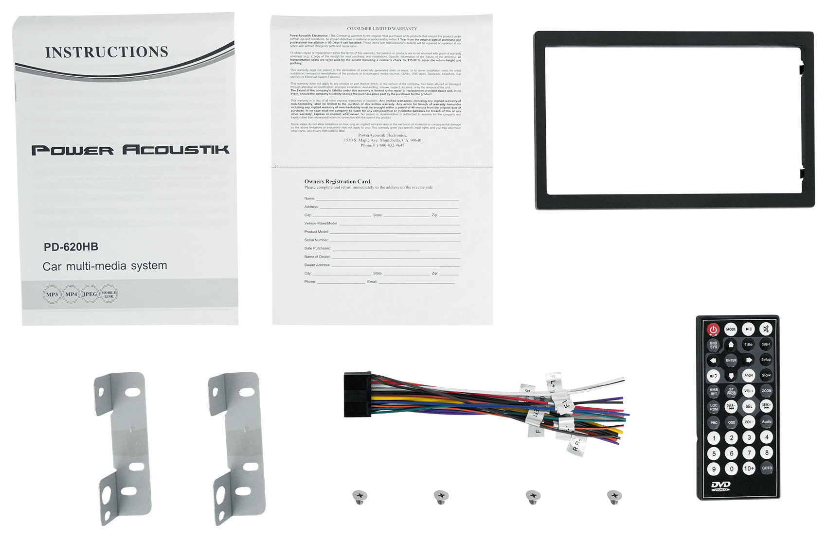 Power Acoustik PD-620HB 6.2” Car Monitor DVD/CD Receiver w/Bluetooth/USB+Camera