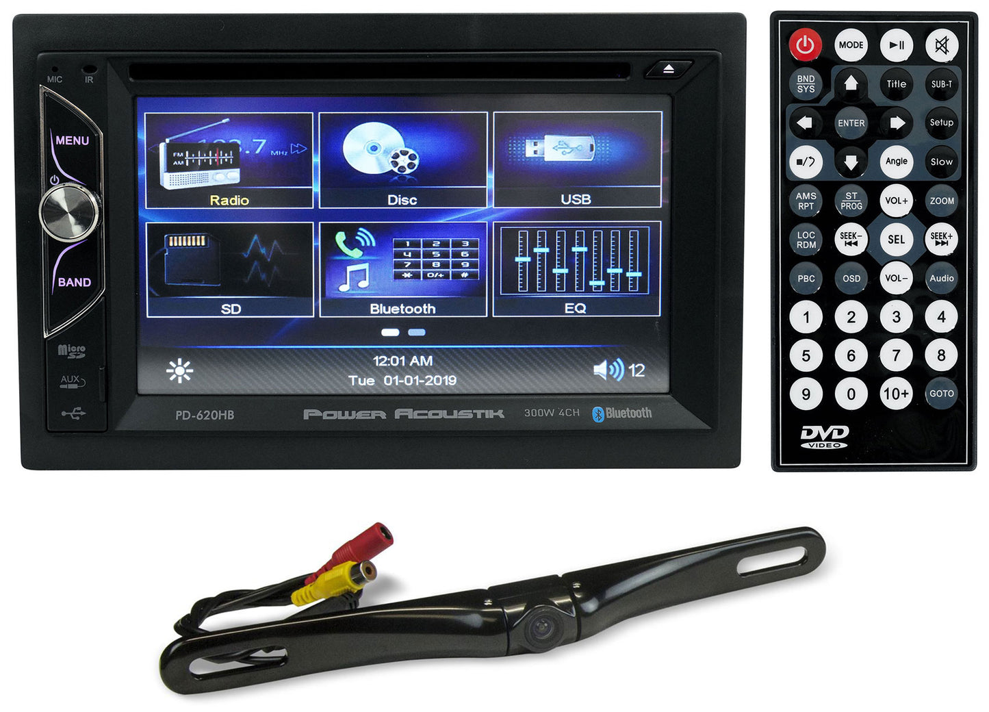 Power Acoustik PD-620HB 6.2” Car Monitor DVD/CD Receiver w/Bluetooth+Back-up Cam