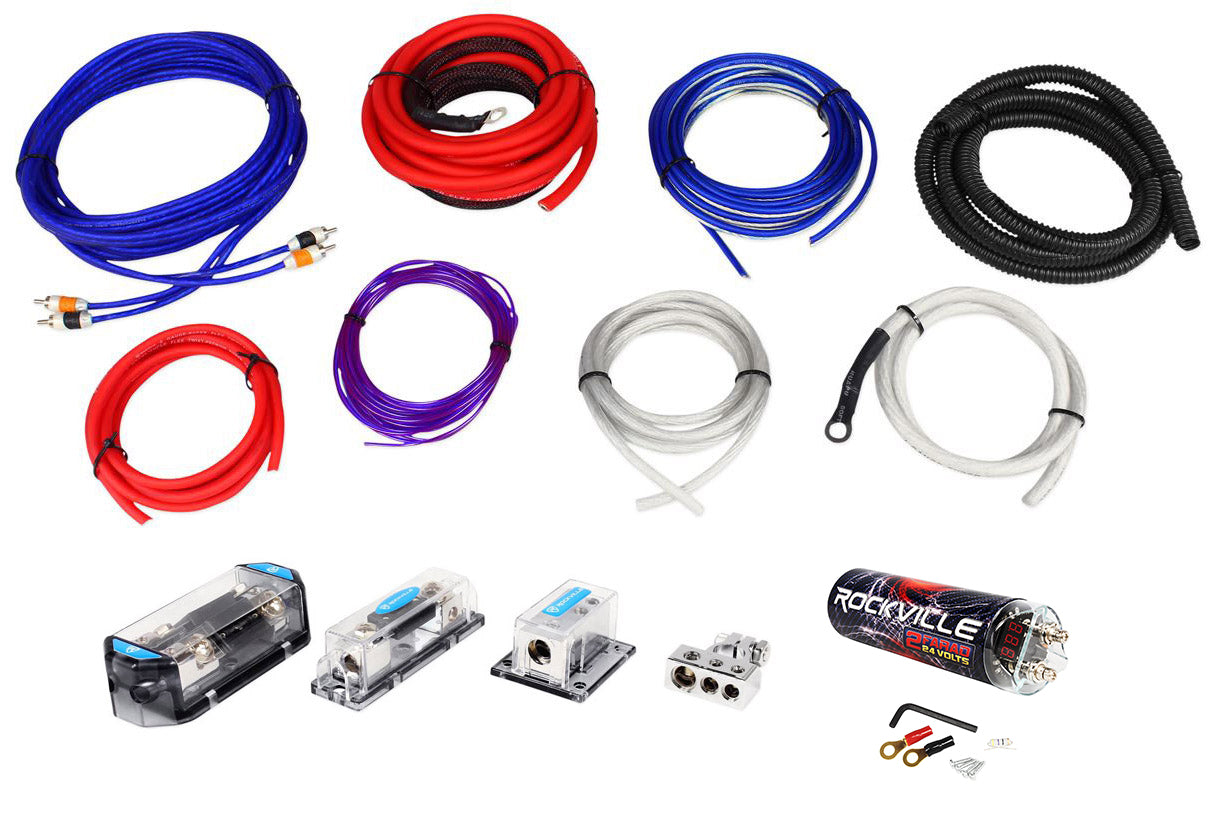 Dual Amp Install Kit + 2 Farad Power Capacitor Bundle