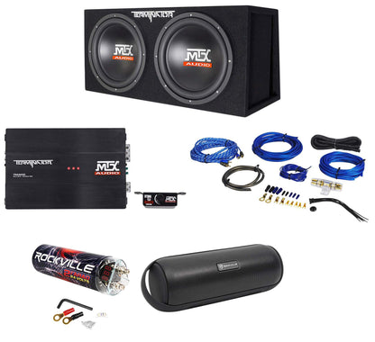 MTX Terminator TNP212DV Dual 12” Subwoofers+Box+Amplifier+Kit+Capacitor+Speaker