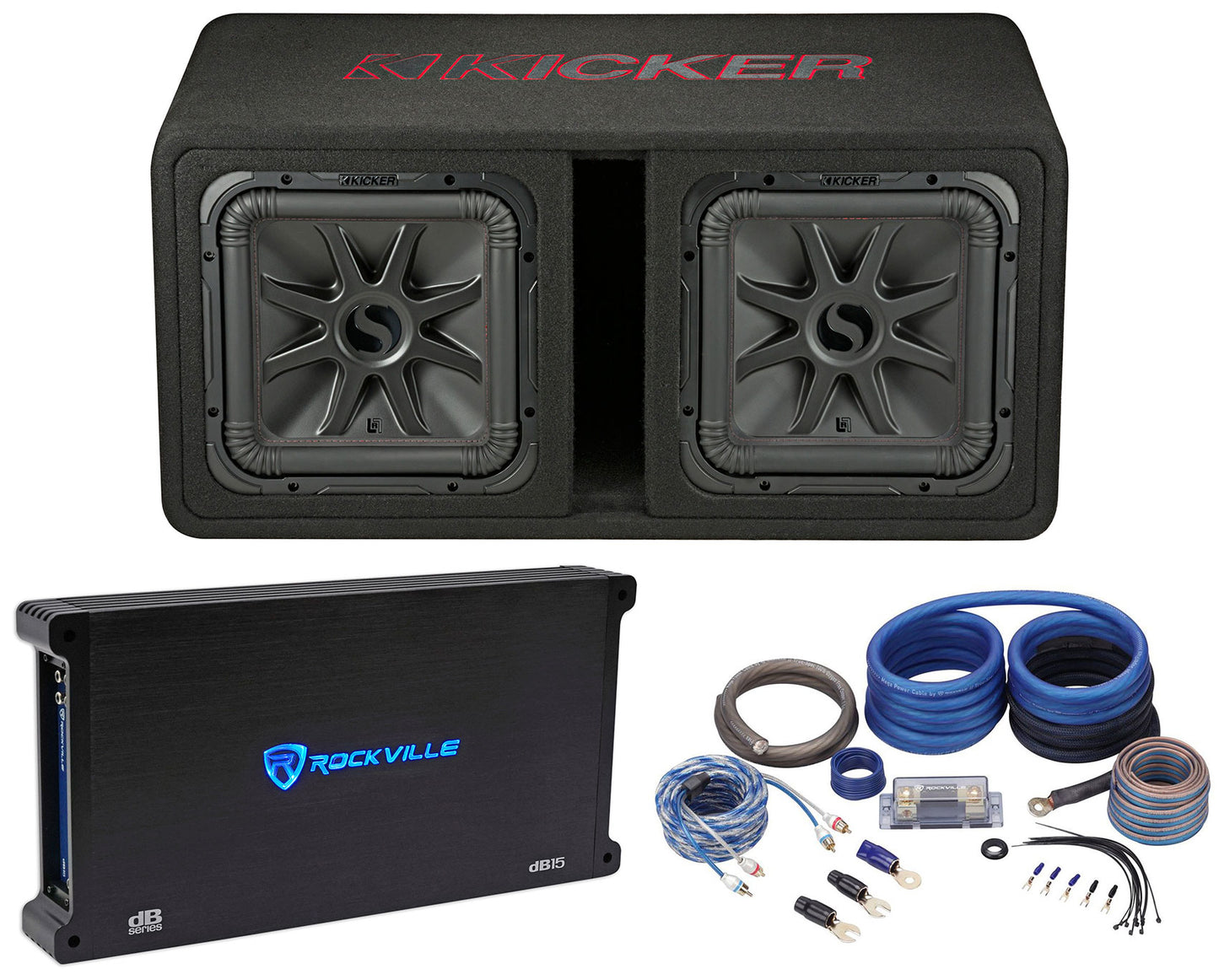 KICKER 45DL7R122 L7R 12" Dual Subwoofers+Vented Sub Box+Mono Amplifier+Amp Kit