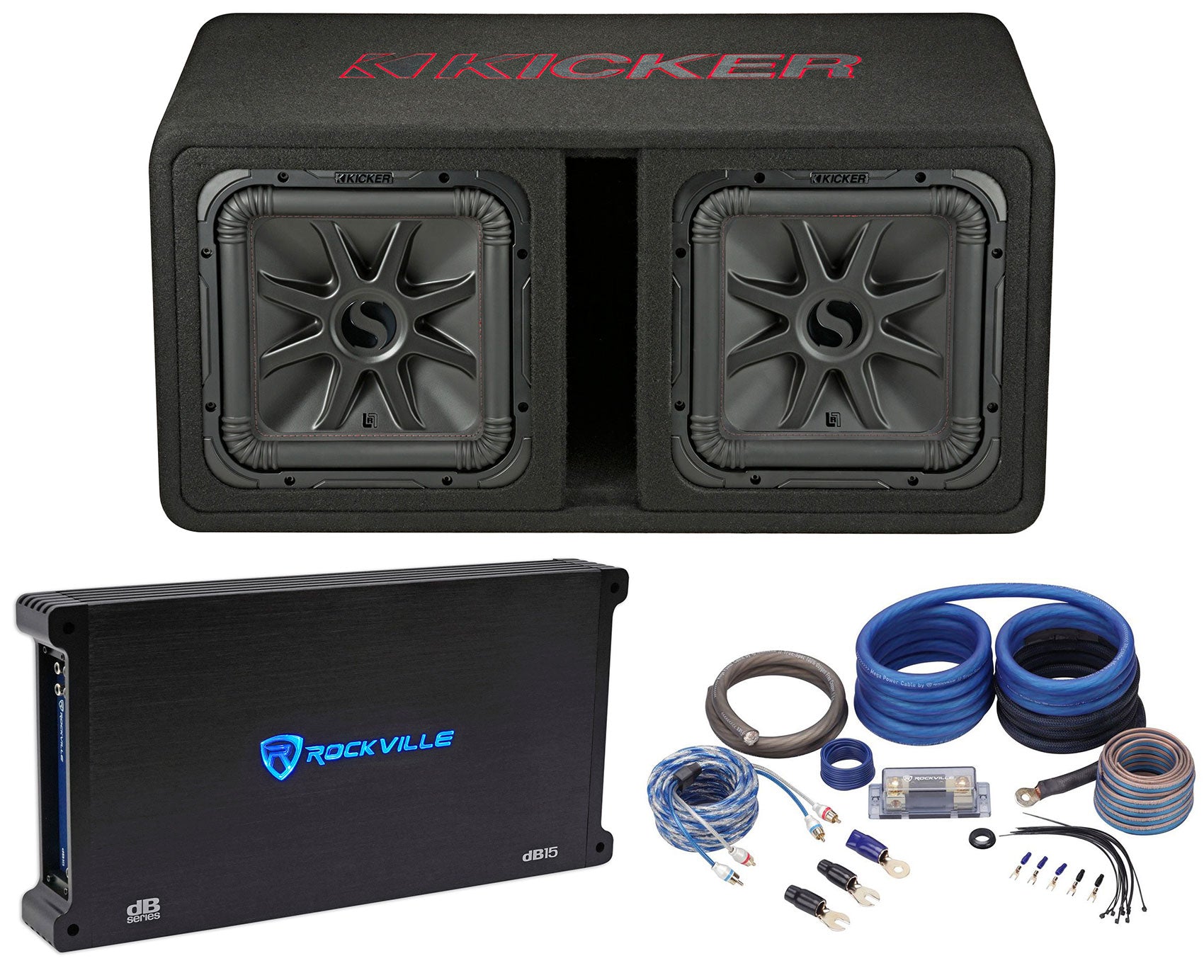 KICKER 45DL7R122 L7R 12" Dual Subwoofers+Vented Sub Box+Mono Amplifier+Amp Kit