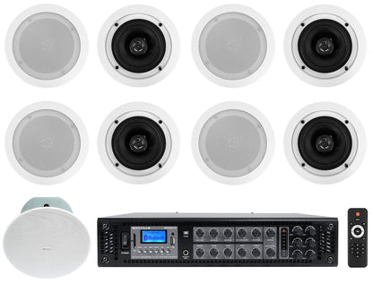 RCS350-6 6-Zone Amplifier + CC525T White 8-Pack + CC8-SUB Bundle