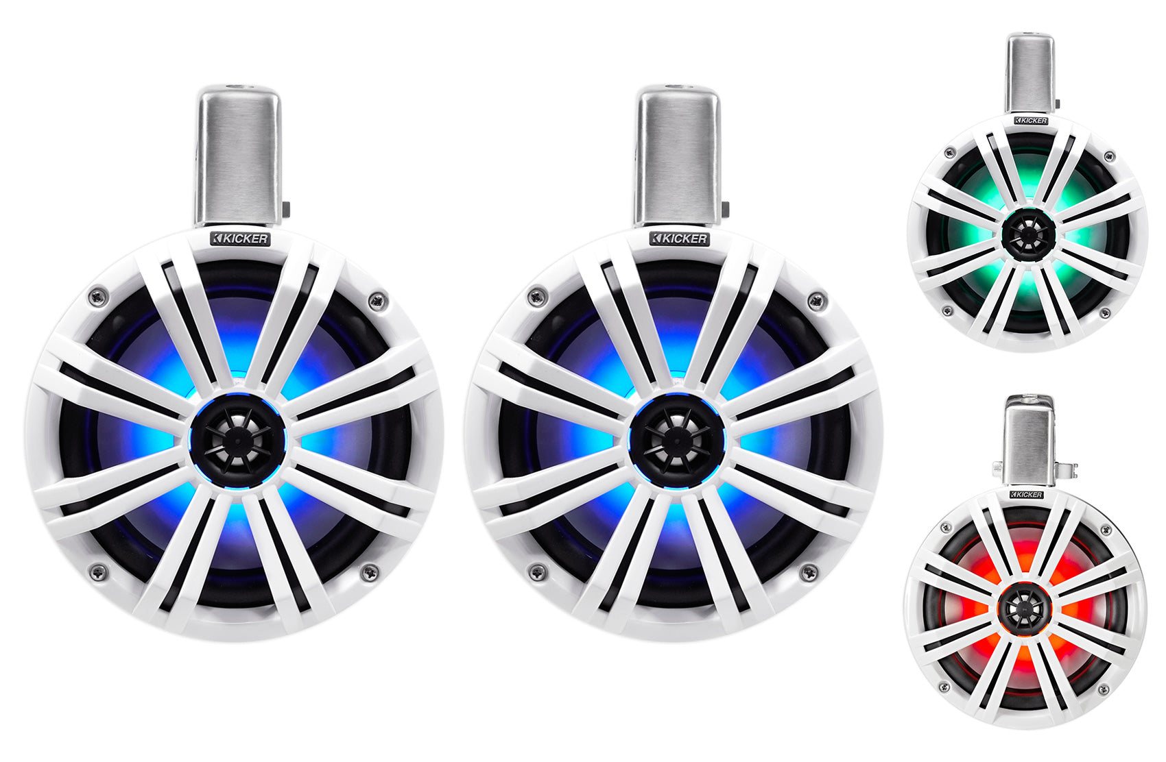 (4) KICKER 45KMTC8W 8" 1200 Watt Marine Wakeboard LED Speakers+MTX Amp+Receiver
