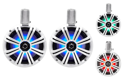 (4) KICKER 45KMTC8W 8" 1200 Watt Marine Wakeboard LED Speakers+MTX Amp+Receiver