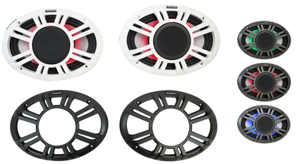 (4) KICKER 48KMXL694 300w 6x9" Marine Speakers w/LED+Receiver+Amplifier KMXL69