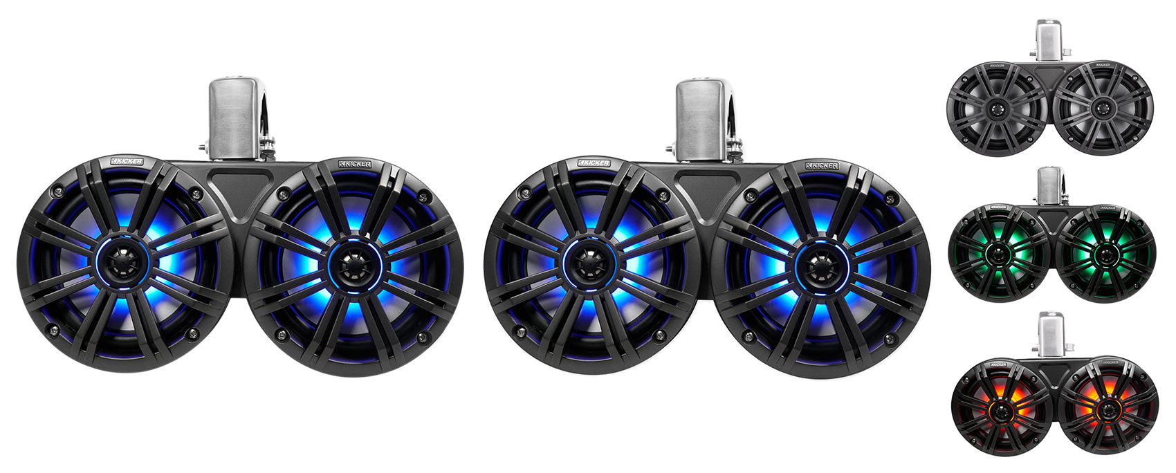 (2) KICKER 45KMTDC65 Dual 6.5" Marine Wakeboard Tower LED Speakers+Receiver+Amp
