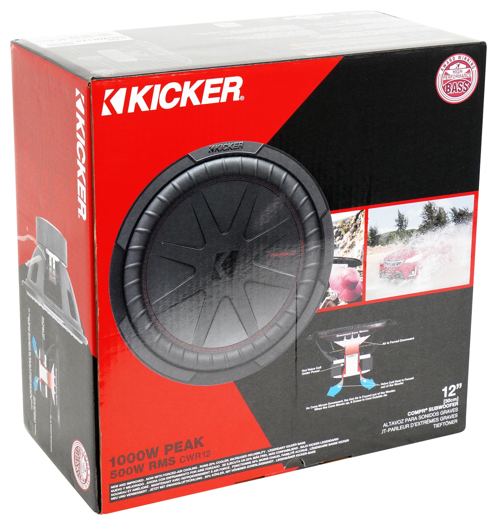 (2) KICKER 48CWR124 CompR 1000w 12" Subwoofers+MTX THUNDER1000.1 Mono Amplifier