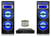 (2) Technical Pro VRTX215LED Dual 15" 1800w LED DJ Speakers+2-Channel Amplifier