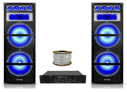 (2) Technical Pro VRTX215LED Dual 15" 1800w LED DJ Speakers+2-Channel Amplifier