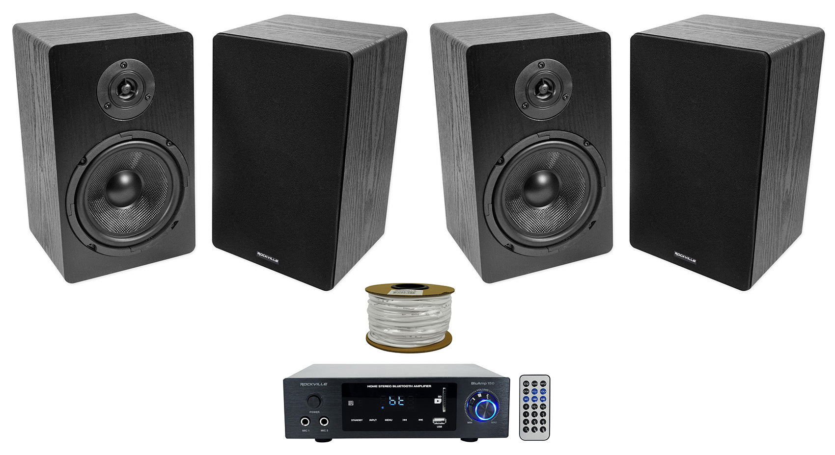 BLUAMP 150 + RockShelf 68B 8-Ohm 4-Pack Bundle