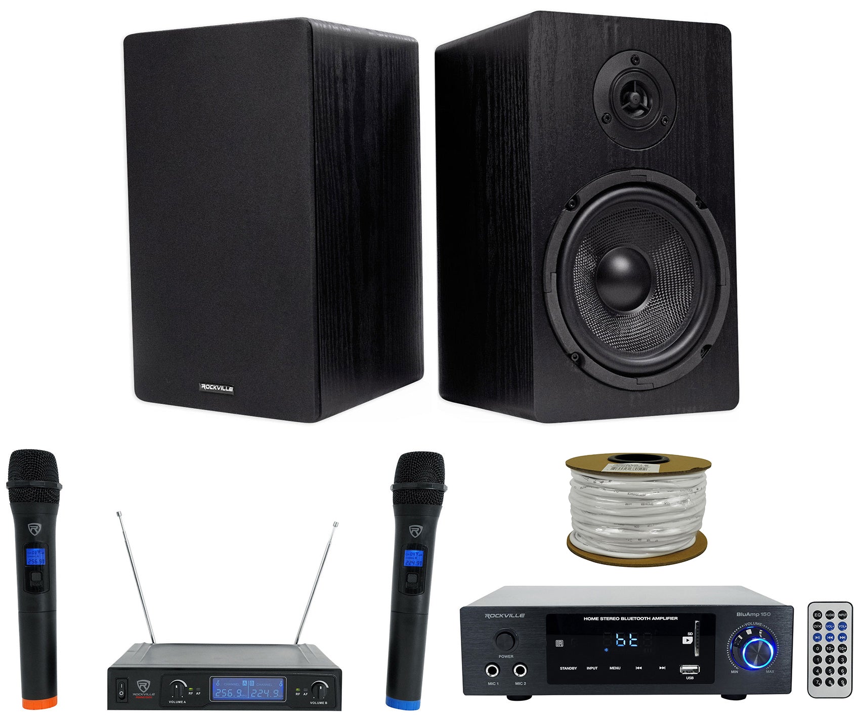 BLUAMP 150 + RockShelf 64B 4-Ohm + Wireless Mics Bundle