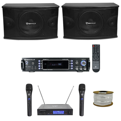 KPS10 10" Karaoke Speakers 2-Pack + RPA60BT V2 Amp + Wireless Mics Bundle