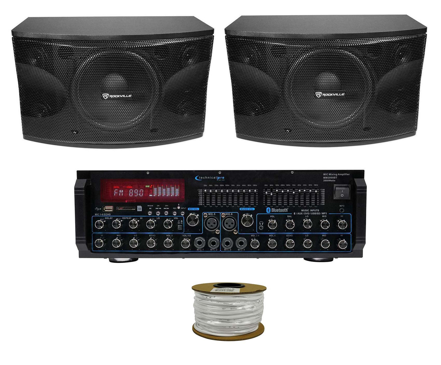 KPS12 12" Karaoke Speakers 2-Pack + MM2000BT Mixer Amplifier Bundle