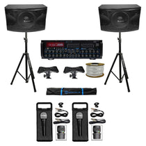 KPS12 12" Karaoke Speakers 2-Pack + MM2000BT Mixer Amp + Mics Bundle