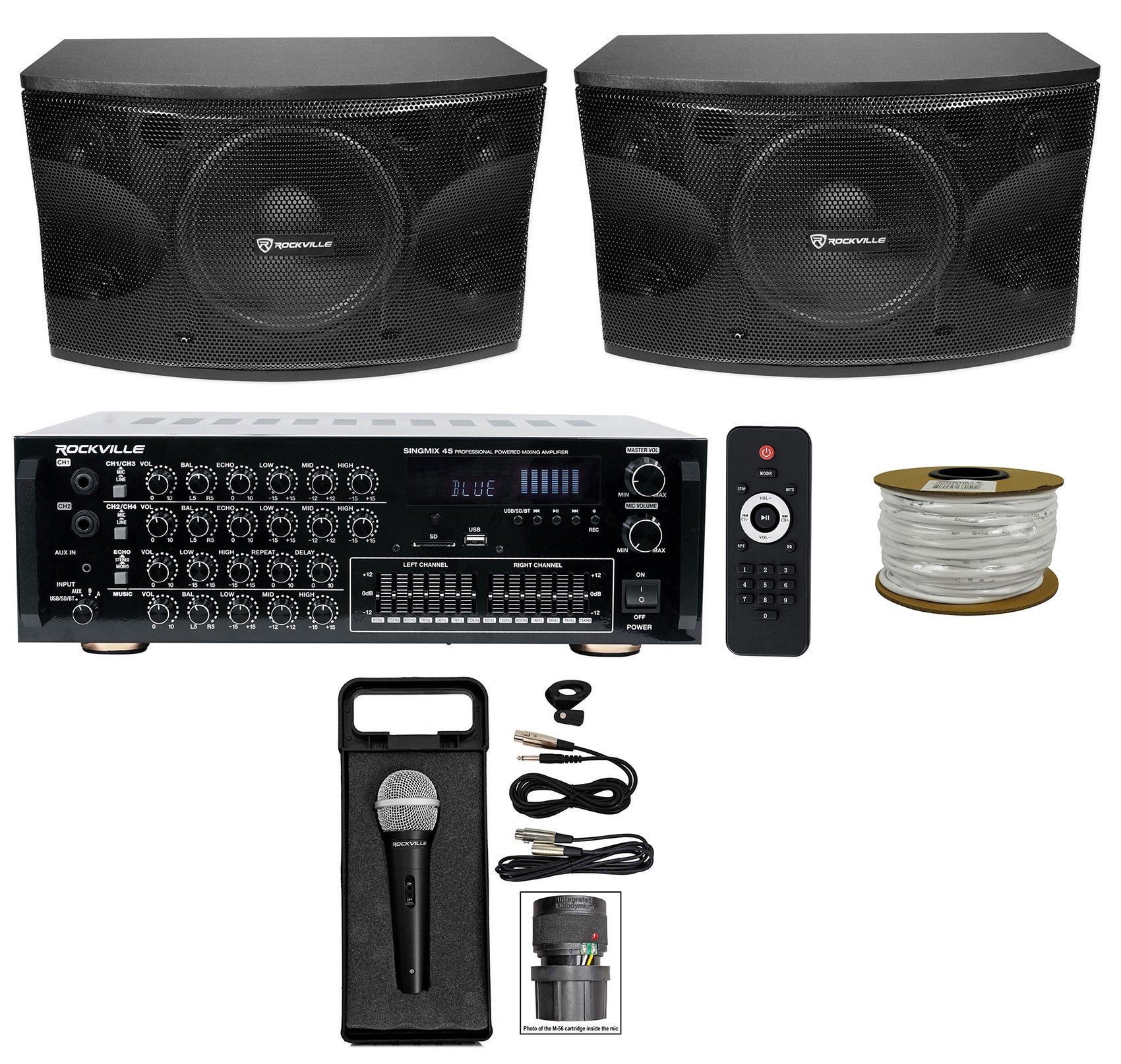 KPS12 12" Karaoke Speakers 2-Pack + SingMix 45 Powered Mixer Bundle