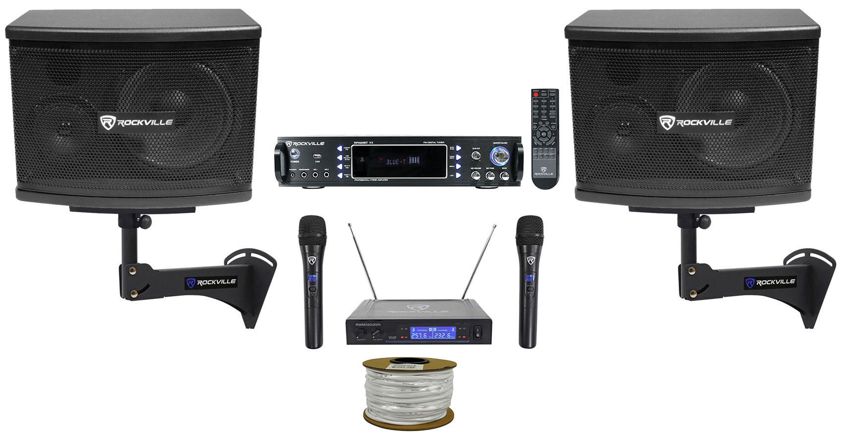 KPS65 6.5" Karaoke Speakers 2-Pack + Bluetooth Amp + Wireless Mic System Bundle