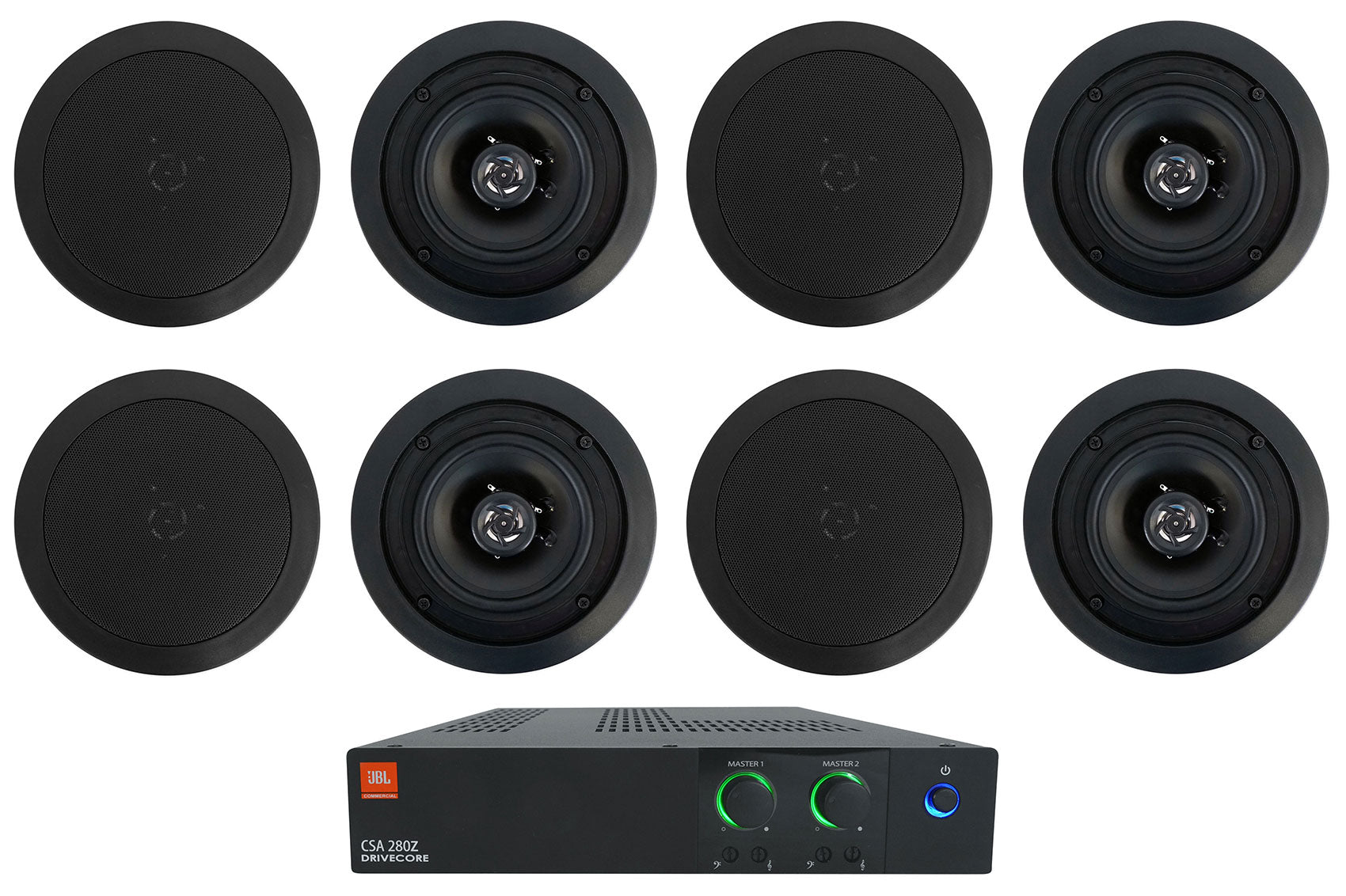 JBL CSA 280Z 2 x 80w Commercial 70v Amplifier+(8) Black 5.25" Ceiling Speakers