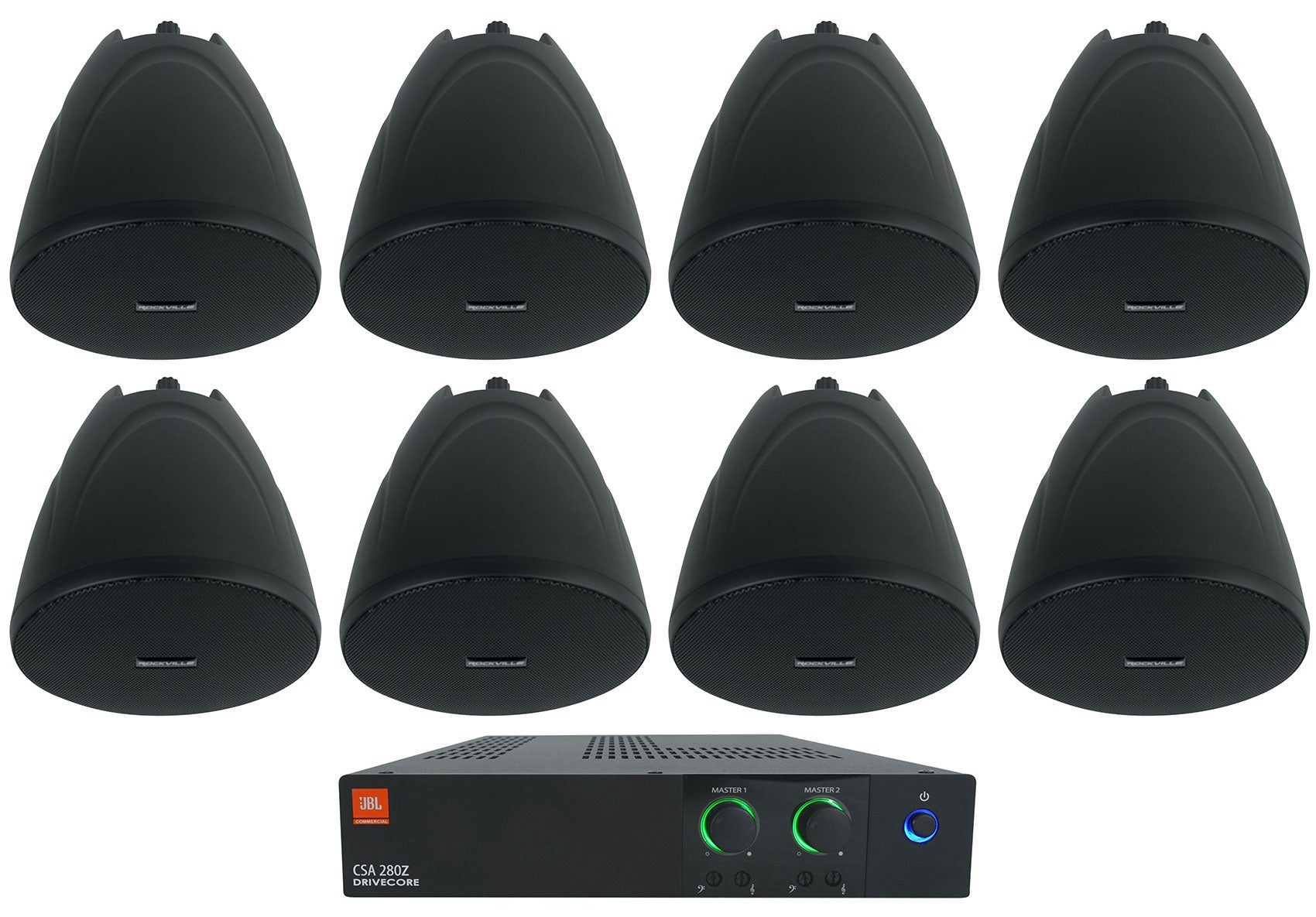 JBL CSA 280Z Commercial Amplifier Amp+(8) Black 4" 70V Hanging Pendant Speakers