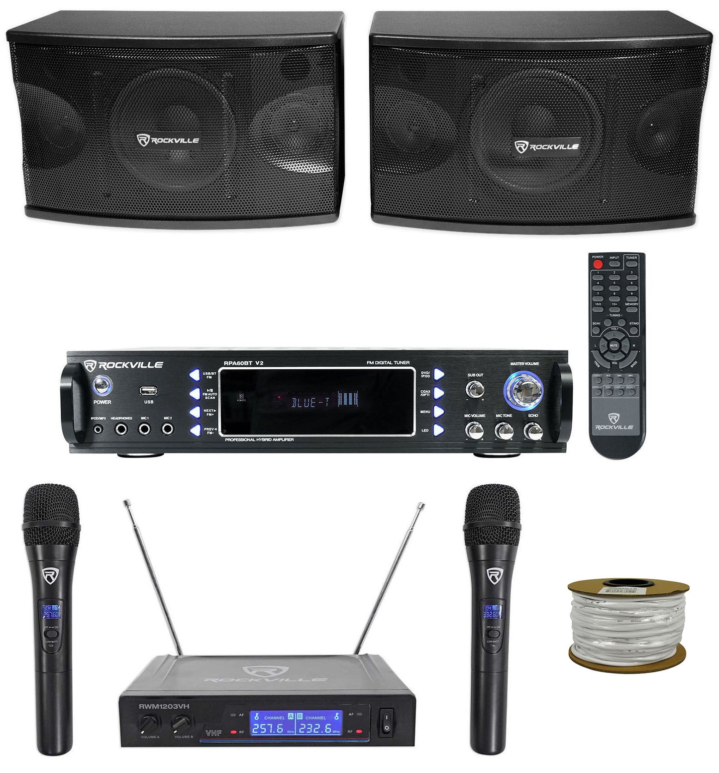 KPS80 8" Karaoke Speakers 2-Pack + Bluetooth Amplifier + Wireless Mic System Bundle