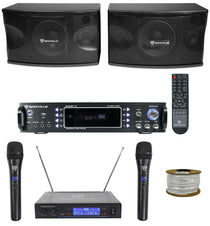 KPS80 8" Karaoke Speakers 2-Pack + Bluetooth Amplifier + Wireless Mic System Bundle