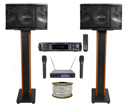 KPS80 8" Karaoke Speakers 2-Pack + Bluetooth Amp + 36" Stands Bundle