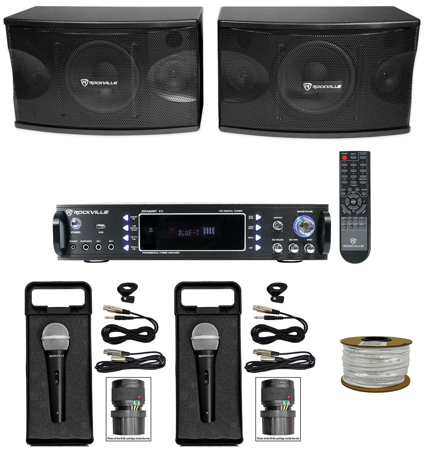 KPS80 8" Karaoke Speakers 2-Pack + Bluetooth Amplifier + (2) Wired Mics Bundle