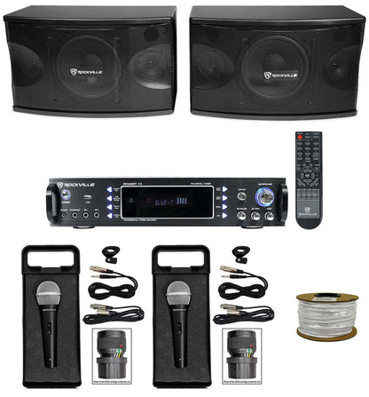 KPS80 8" Karaoke Speakers 2-Pack + Bluetooth Amplifier + (2) Wired Mics Bundle