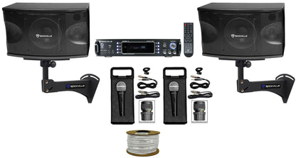 KPS80 8" Karaoke Speakers 2-Pack + Bluetooth Amp + Wall Mount Brackets Bundle