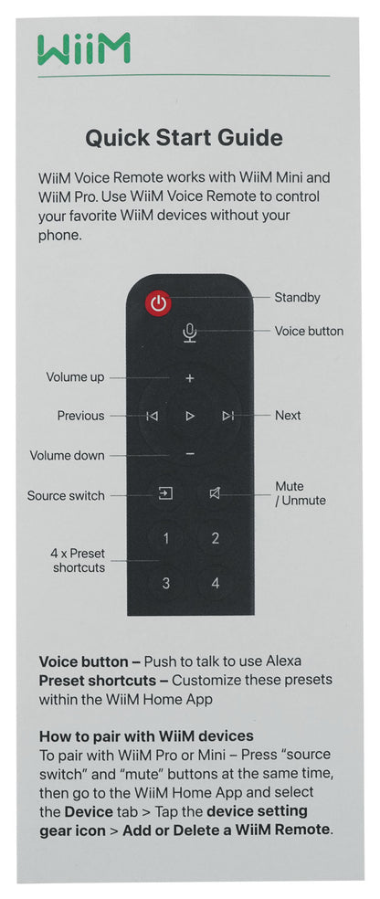 WiiM Push-to-Talk Voice Remote for WiiM Mini and Wiim Pro Audio Streamers
