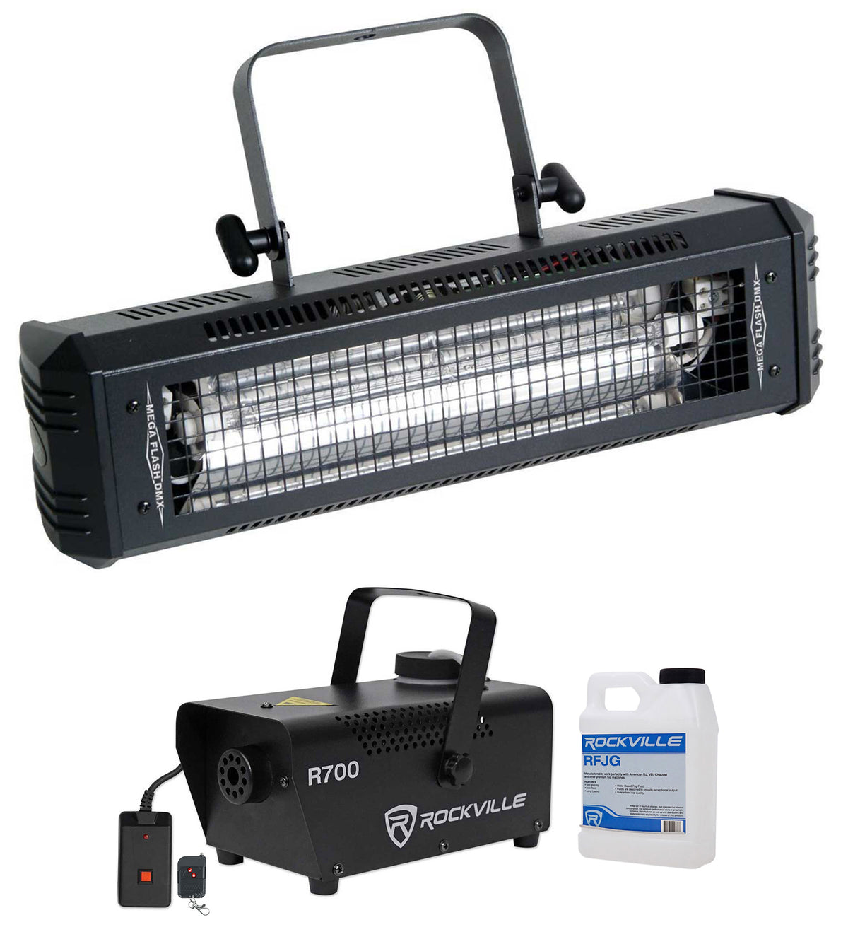 American DJ Mega Flash DMX 800W DMX Strobe Light w/ Sound Sensor + Fog Machine