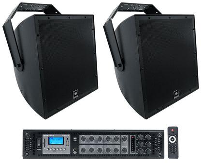 2) JBL AWC159 15" Indoor/Outdoor 70V Black Surface Mount Commercial Speakers+Amp