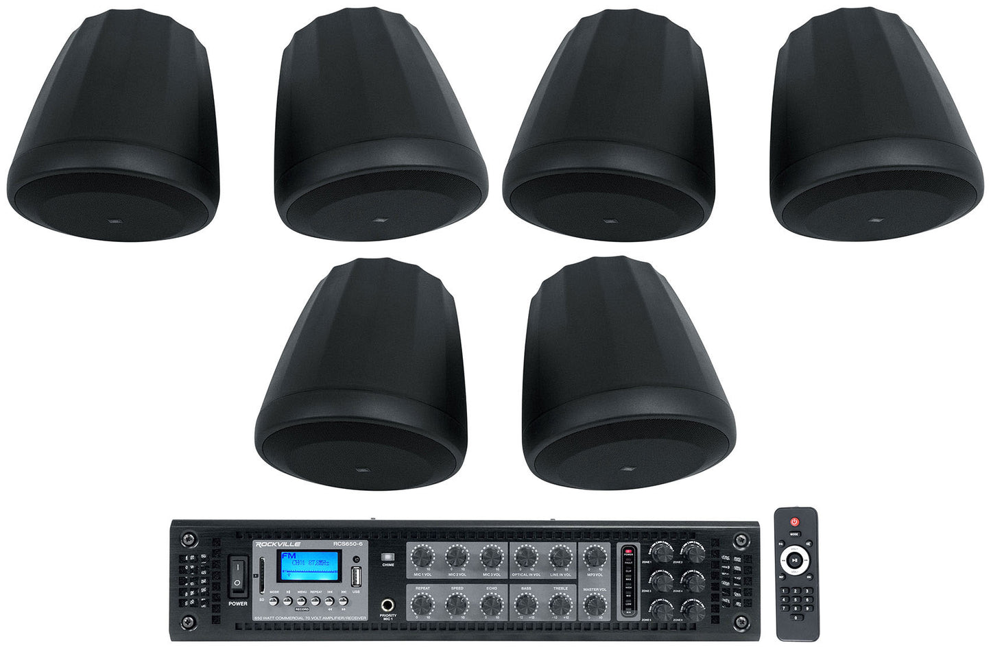 (6) JBL CONTROL 68HP 70v Commercial 8" Hanging Pendant Speakers+Bluetooth Amp