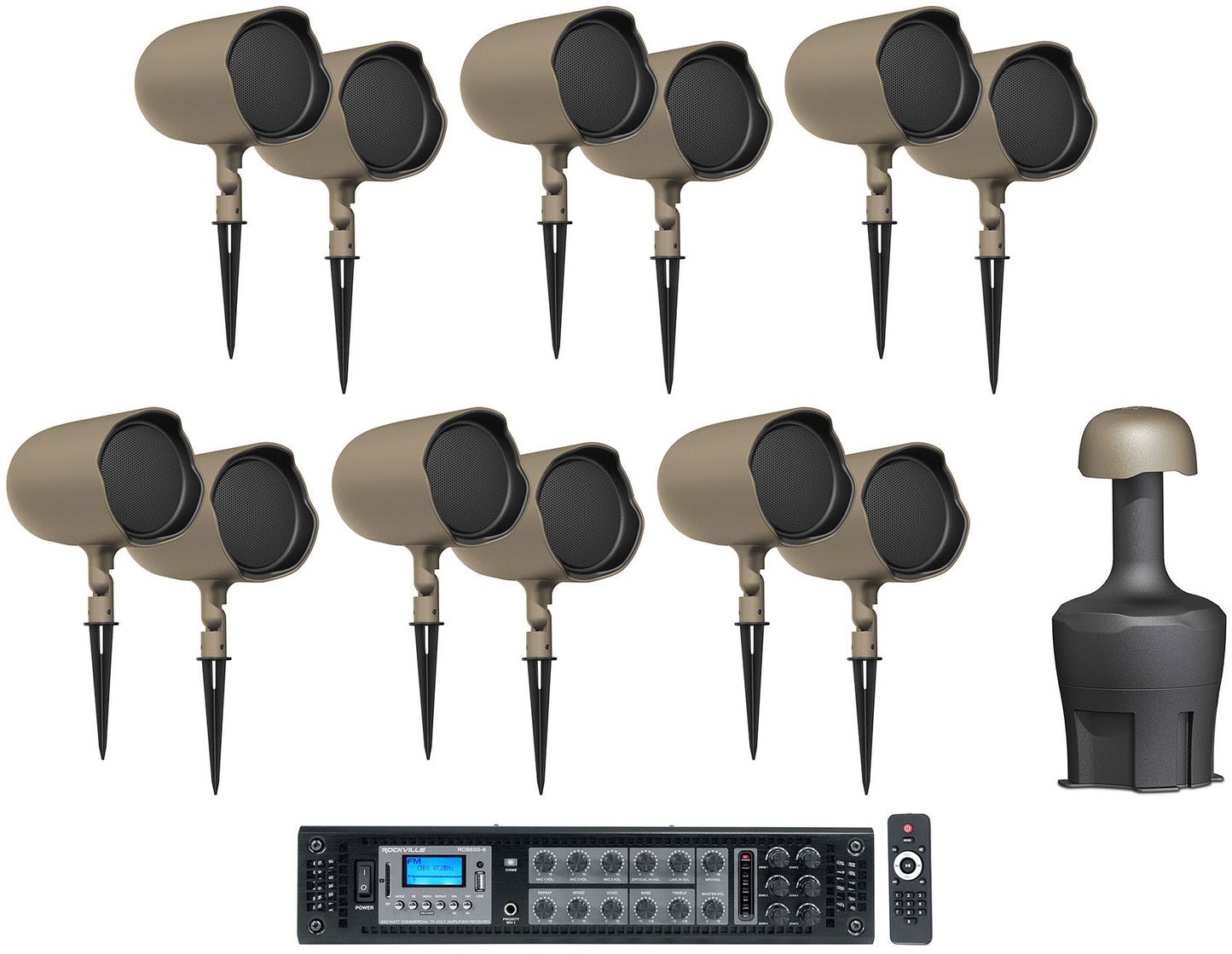 (12) JBL GSF6-TN 6.5" Landscape Ground Stake 70v Commercial Speakers+12" Sub+Amp