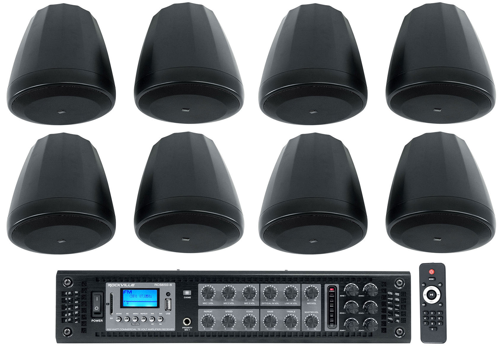 Control 67 P/T Black 8-Pack + RCS650-6 Bundle – Rockville