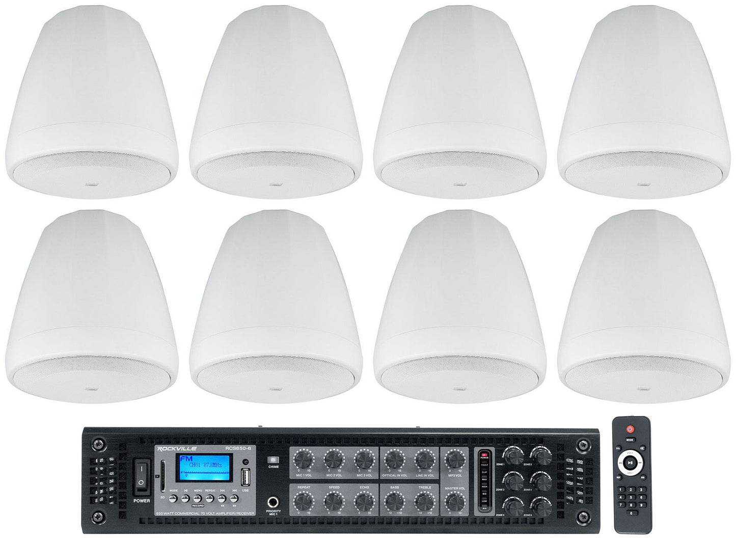 Control 67 P/T White 8-Pack + RCS650-6 Bundle