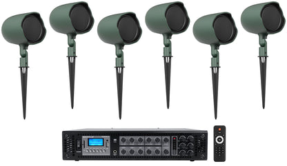 (6) JBL GSF3-GN 6.5" Landscape Ground Stake/Wall 70v Commercial Speakers+Amp