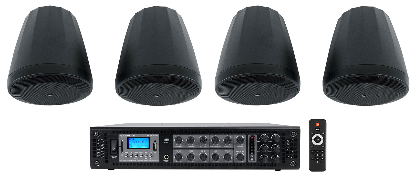 JBL Control 64P/T Black 4-Pack + RCS180-6 6-Zone 180W Amp Bundle