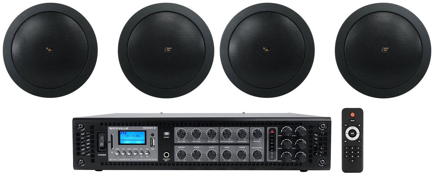 CONTROL 14C/T Black 4-Pack + RCS180-6 6-Zone 180W Amp Bundle