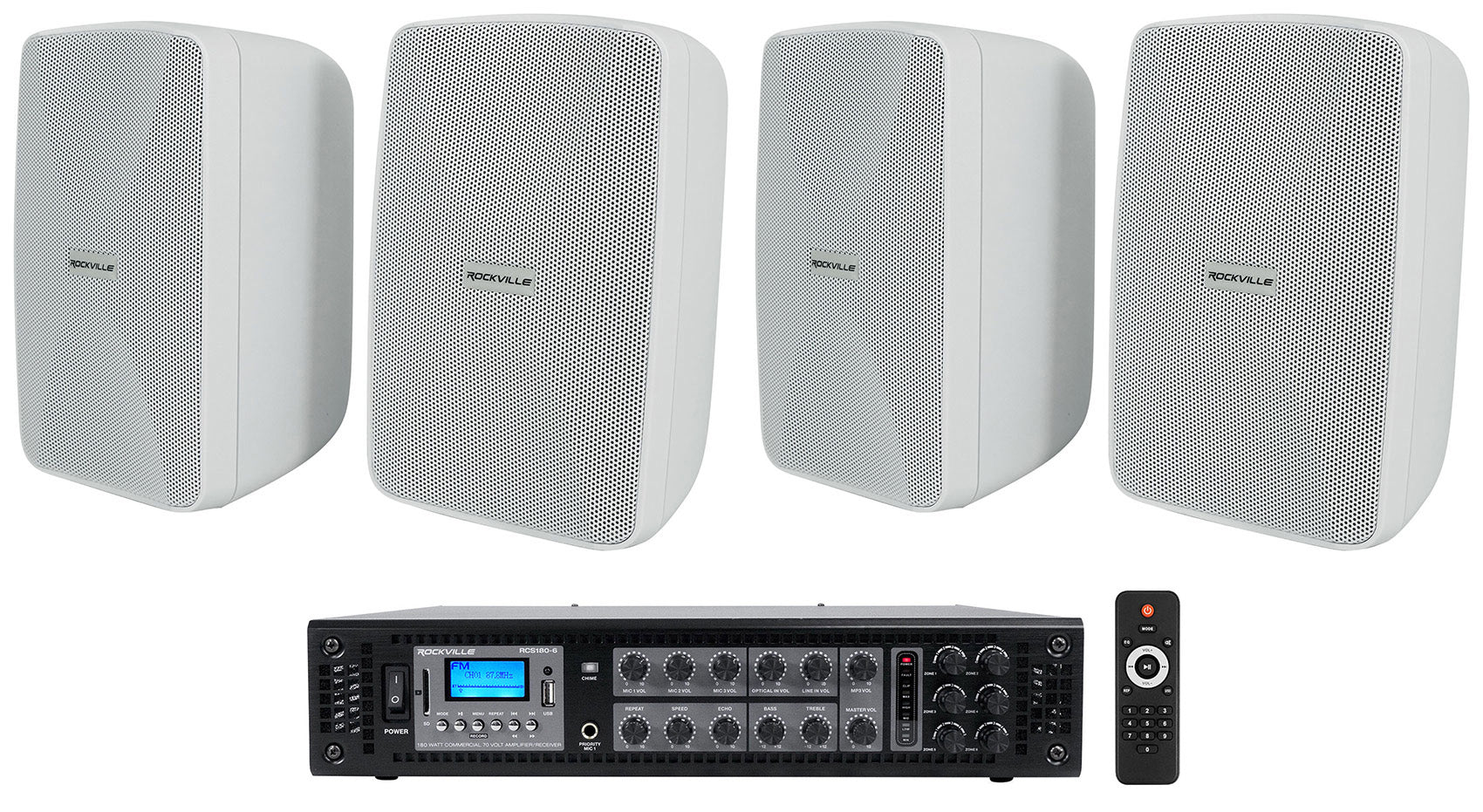 WET-40W White 4-Pack + RCS180-6 6-Zone 180W Amp Bundle