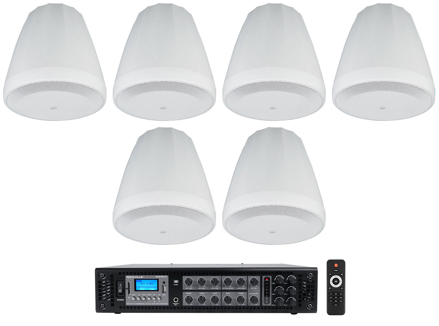 Control 64P/T White 6-Pack + RCS180-6 6-Zone 180W Amp Bundle
