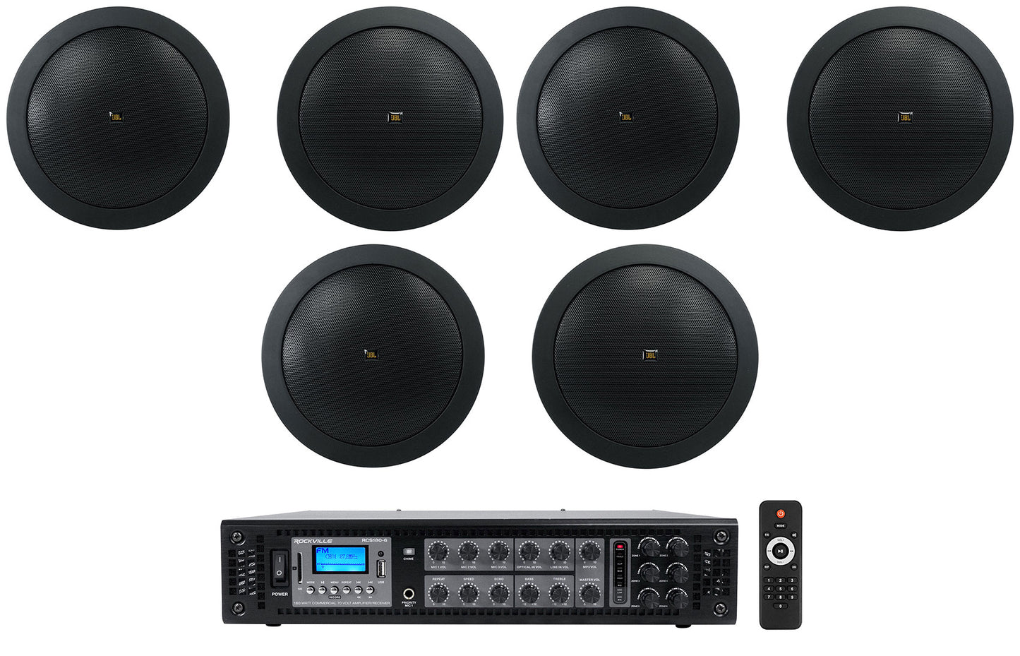 CONTROL 14C/T Black 6-Pack + RCS180-6 6-Zone 180W Amp Bundle