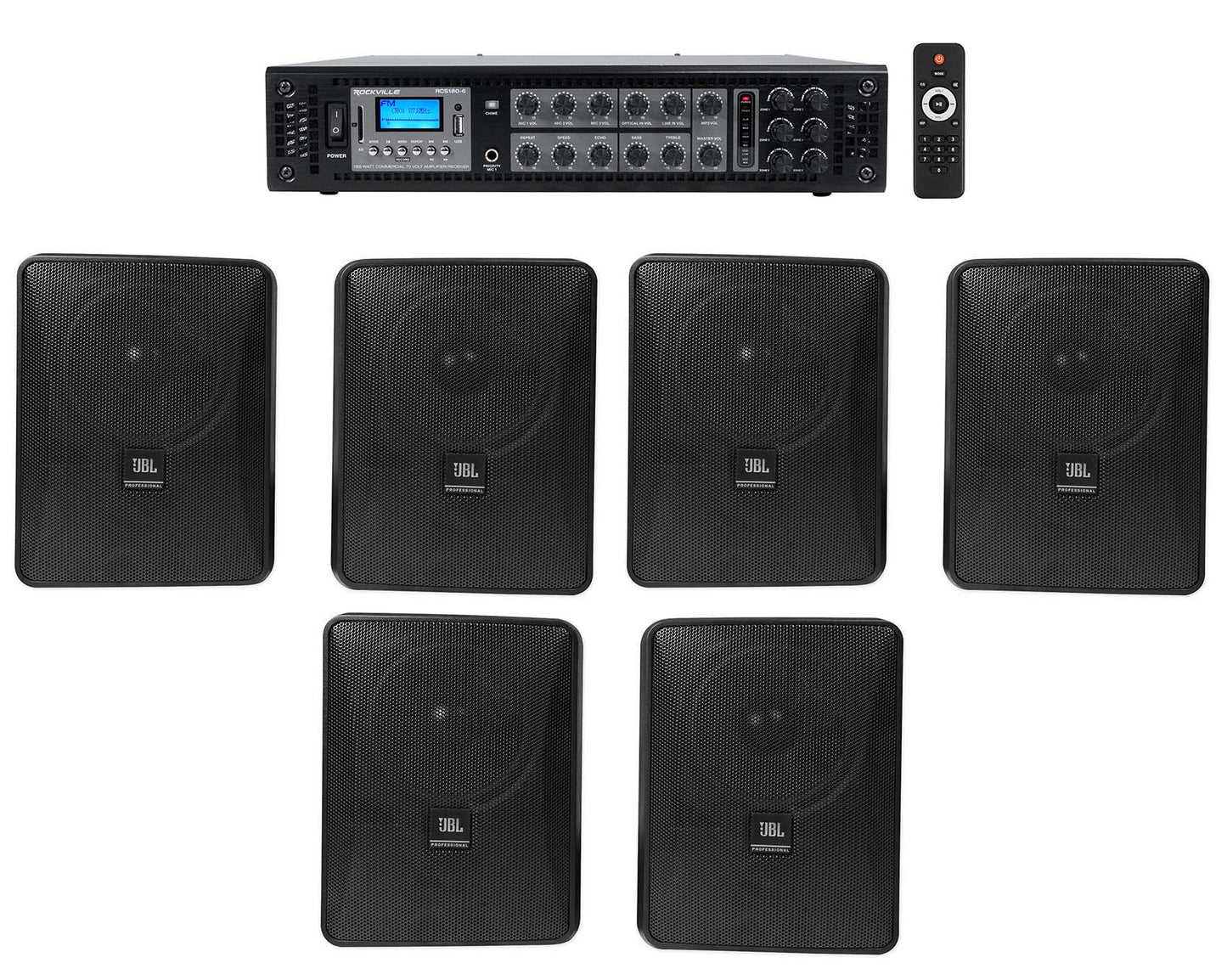 Control 25-1 Black 6-Pack + RCS180-6 6-Zone 180W Amp Bundle