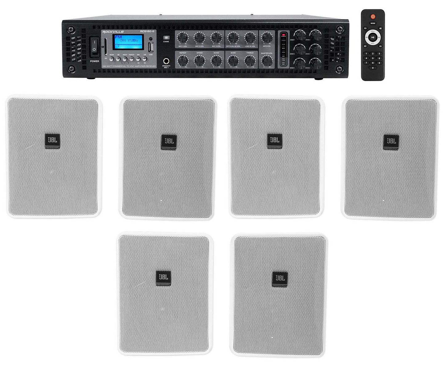 Control 25-1 White 6-Pack + RCS180-6 6-Zone 180W Amp Bundle