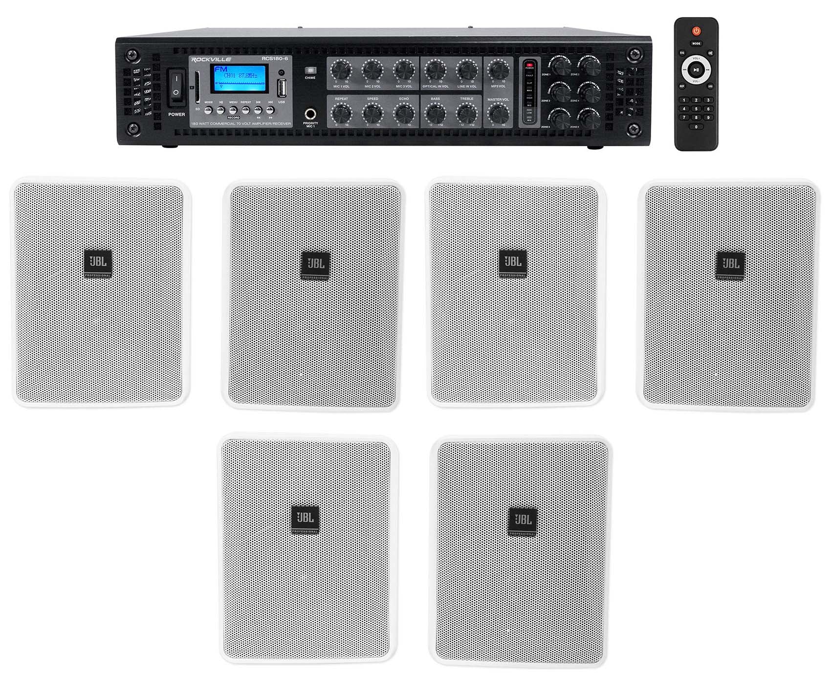 Control 25-1 White 6-Pack + RCS180-6 6-Zone 180W Amp Bundle